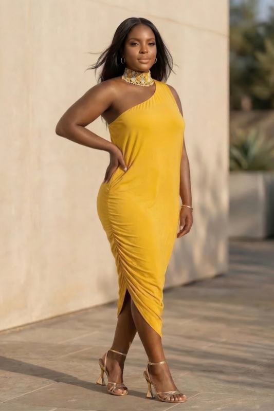 GOLDEN AURA CURVE DRESS