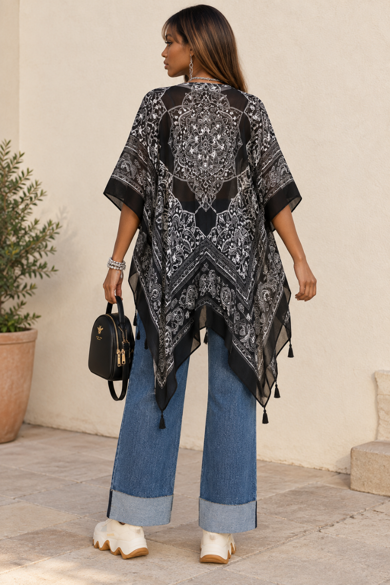 Versatile Kimono Cardigan with Tassels