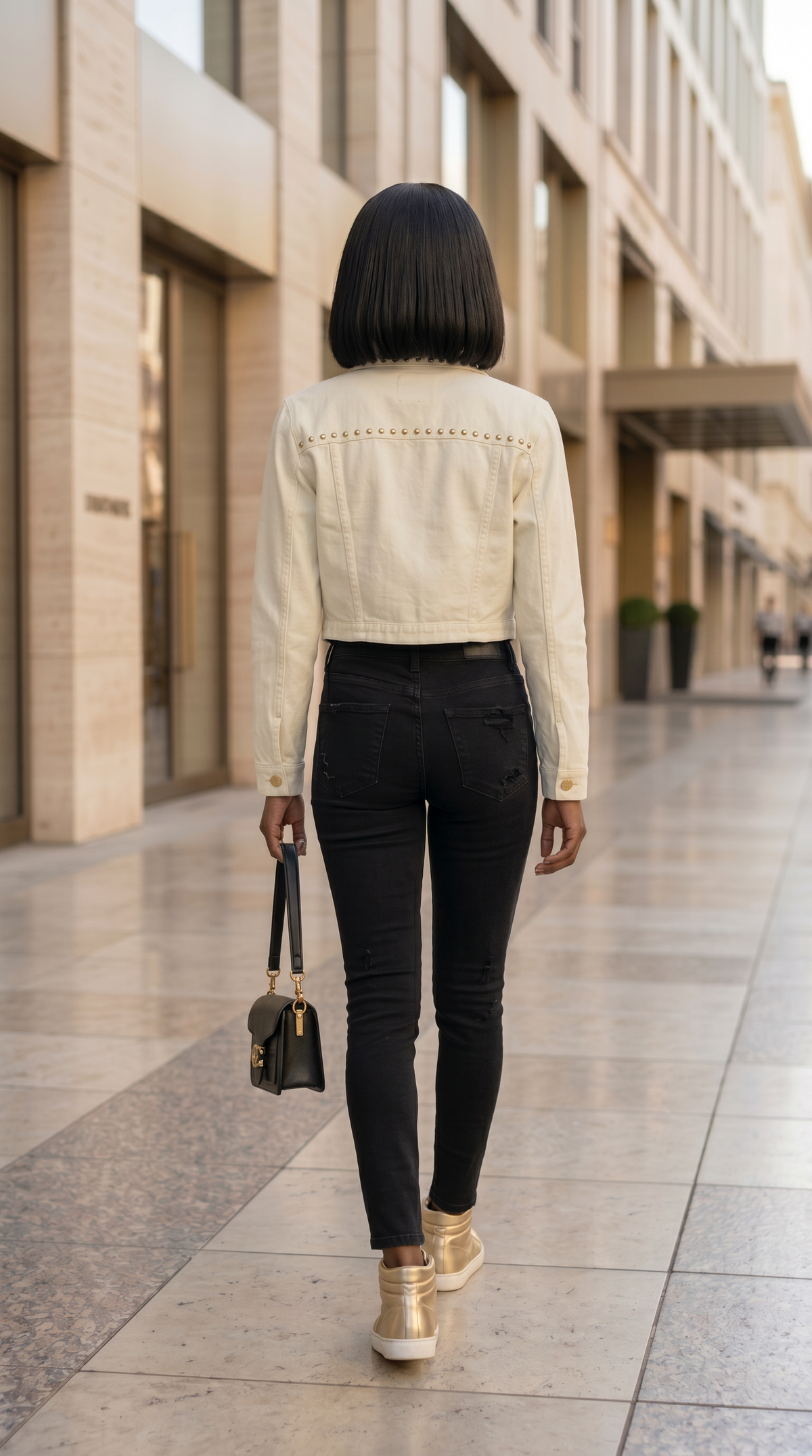 Studded White Cropped Jacket