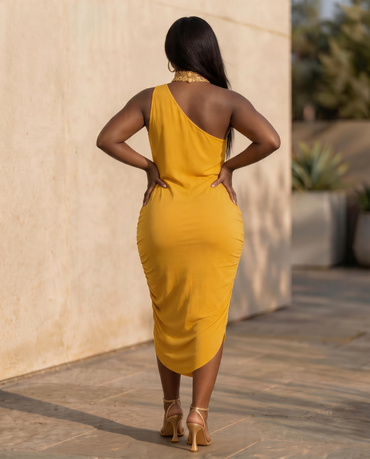 GOLDEN AURA CURVE DRESS